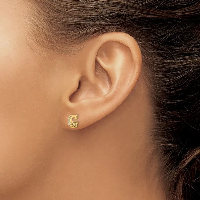 Goldia Earrings 14k Yellow Gold Real Diamond Initial G Earrings