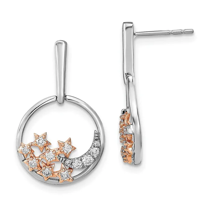 Goldia Earrings 14k Yellow Gold Twotone Moon and Stars Circle Real Diamond Post Earrings Goldia Earrings 14k Yellow Gold Twotone Moon and Stars Circle Real Diamond Post Earrings