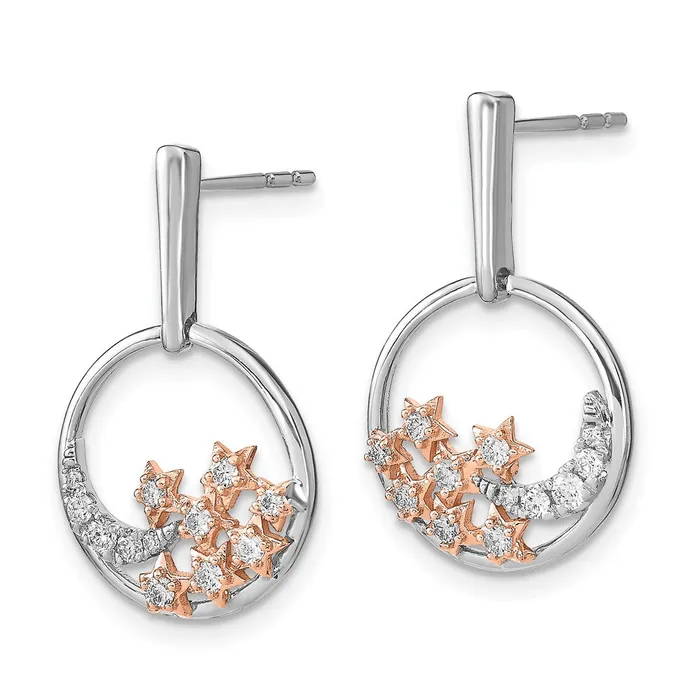 Goldia Earrings 14k Yellow Gold Twotone Moon and Stars Circle Real Diamond Post Earrings