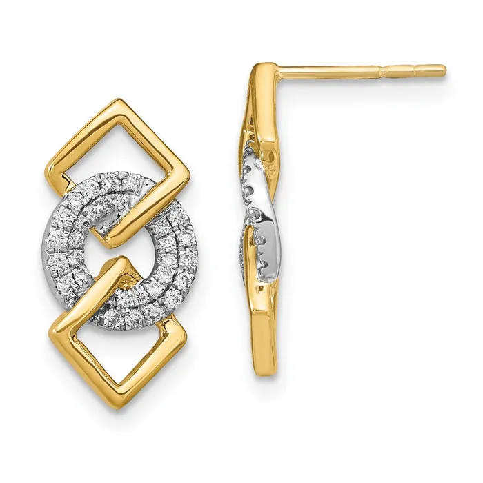 Goldia Earrings 14k Yellow Gold Twotone Polished Real Diamond Circle and 2 Square Post Earrings Goldia Earrings 14k Yellow Gold Twotone Polished Real Diamond Circle and 2 Square Post Earrings