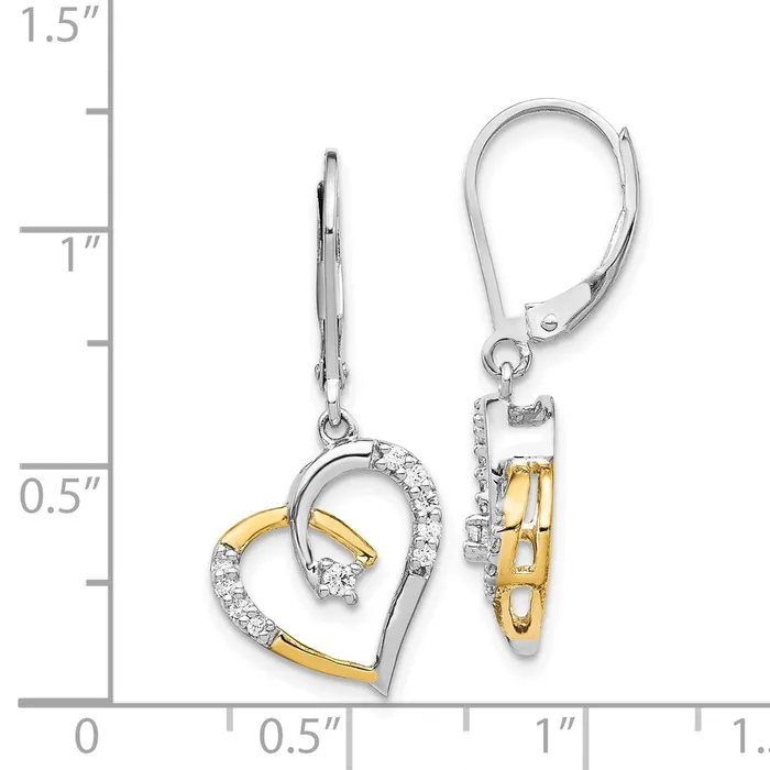 Goldia Earrings 14k Yellow Gold Yellow and White Gold Real Diamond Heart Leverback Earrings