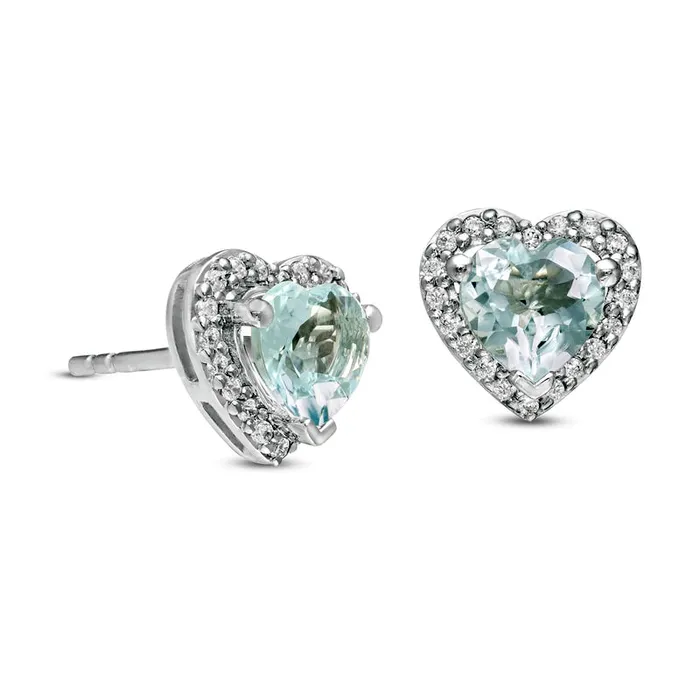 Goldia Earrings 50mm Aquamarine and 013 CT TW Diamond Frame Heart Stud Earrings in 10K White Gold Goldia Earrings 50mm Aquamarine and 013 CT TW Diamond Frame Heart Stud Earrings in 10K White Gold