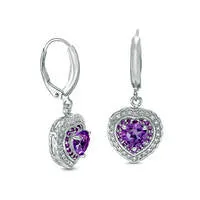 Goldia Earrings 60mm HeartShaped Amethyst LabCreated White Sapphire and Diamond Accent Frame Drop Earrings in Sterling Silver Goldia Earrings 60mm HeartShaped Amethyst LabCreated White Sapphire and Diamond Accent Frame Drop Earrings in Sterling Silver