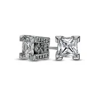 Goldia Earrings 60mm PrincessCut White LabCreated Sapphire Ornate Outer Edge VintageStyle Stud Earrings in Sterling Silver Goldia Earrings 60mm PrincessCut White LabCreated Sapphire Ornate Outer Edge VintageStyle Stud Earrings in Sterling Silver