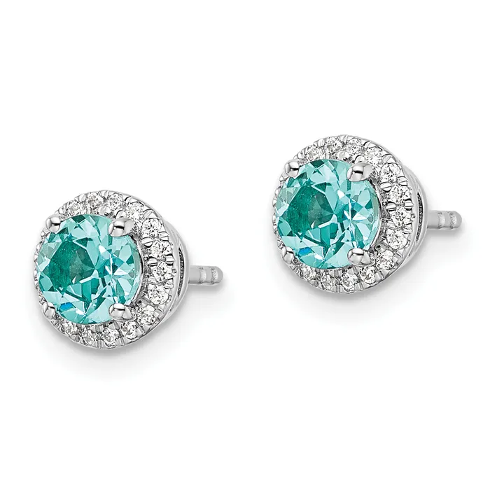 Goldia Earrings Pure Serenity 14k White Gold 18 Ct Lab Grown Diamond VSSI G and Lab Created Paraiba Post Earrings