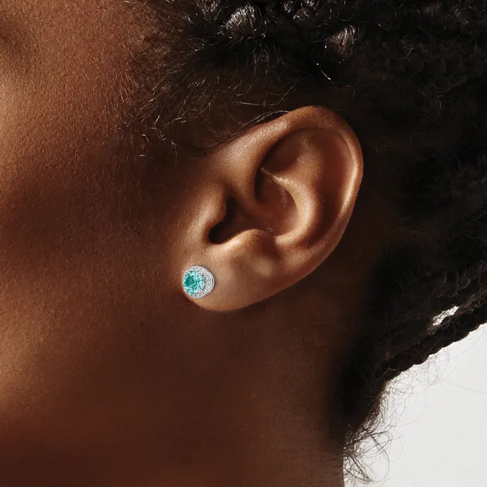 Goldia Earrings Pure Serenity 14k White Gold 18 Ct Lab Grown Diamond VSSI G and Lab Created Paraiba Post Earrings