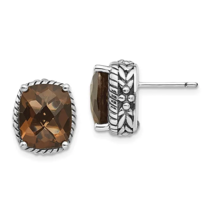 Goldia Earrings Shey Couture Sterling Silver Antiqued Cushion Checkerboard Smoky Quartz Post Earrings Goldia Earrings Shey Couture Sterling Silver Antiqued Cushion Checkerboard Smoky Quartz Post Earrings