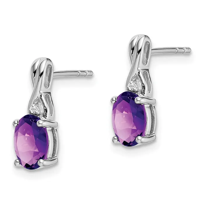 Goldia Earrings Solid 14k White Gold Oval Simulated Amethyst and CZ Earrings Goldia Earrings Solid 14k White Gold Oval Simulated Amethyst and CZ Earrings