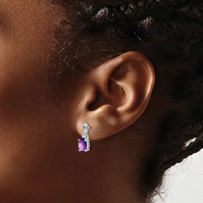 Goldia Earrings Solid 14k White Gold Oval Simulated Amethyst and CZ Earrings Goldia Earrings Solid 14k White Gold Oval Simulated Amethyst and CZ Earrings