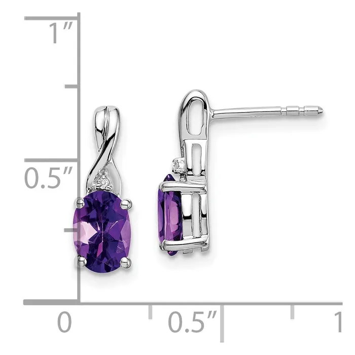Goldia Earrings Solid 14k White Gold Oval Simulated Amethyst and CZ Earrings Goldia Earrings Solid 14k White Gold Oval Simulated Amethyst and CZ Earrings