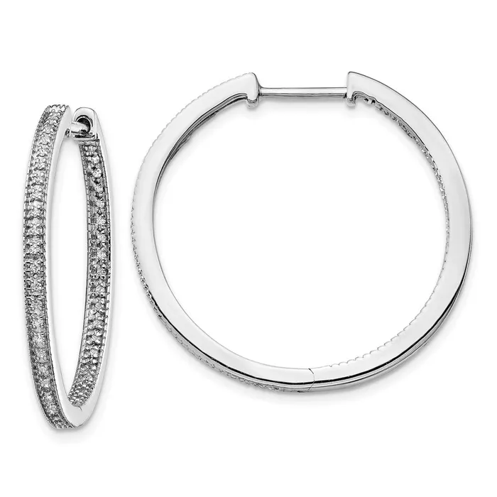 Goldia Earrings Solid 14k White Gold Polished Simulated CZ InOut Hinged Hoop Earrings