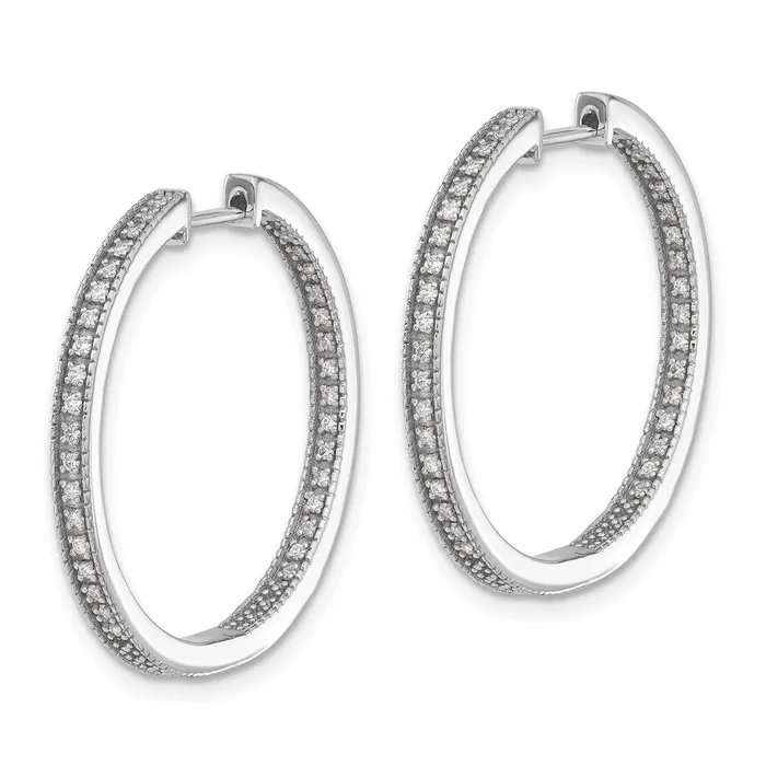 Goldia Earrings Solid 14k White Gold Polished Simulated CZ InOut Hinged Hoop Earrings