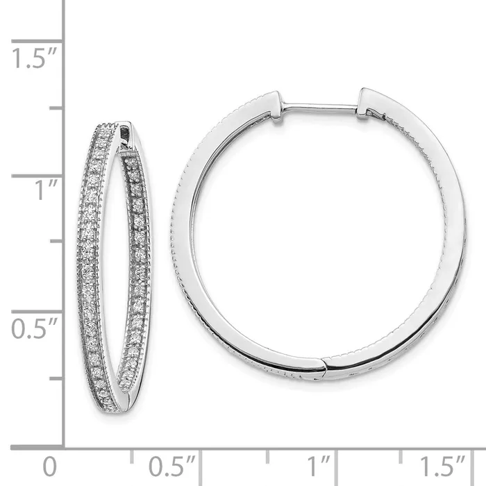 Goldia Earrings Solid 14k White Gold Polished Simulated CZ InOut Hinged Hoop Earrings