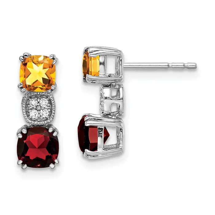 Goldia Earrings Solid 14k White Gold Simulated Citrine SimulatedSimulated Garnet CZ Earrings