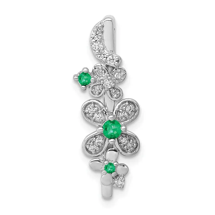 Goldia Earrings Solid 14k White Gold Simulated CZ and Emerald Flower Chain Slide
