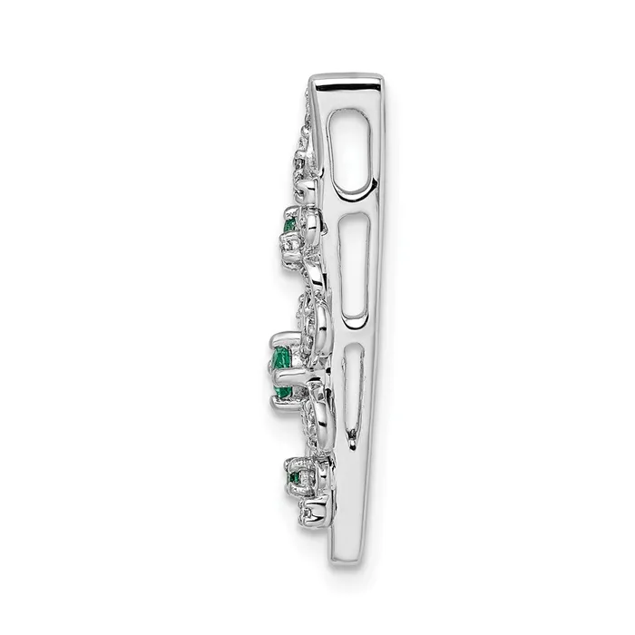 Goldia Earrings Solid 14k White Gold Simulated CZ and Emerald Flower Chain Slide Goldia Earrings Solid 14k White Gold Simulated CZ and Emerald Flower Chain Slide