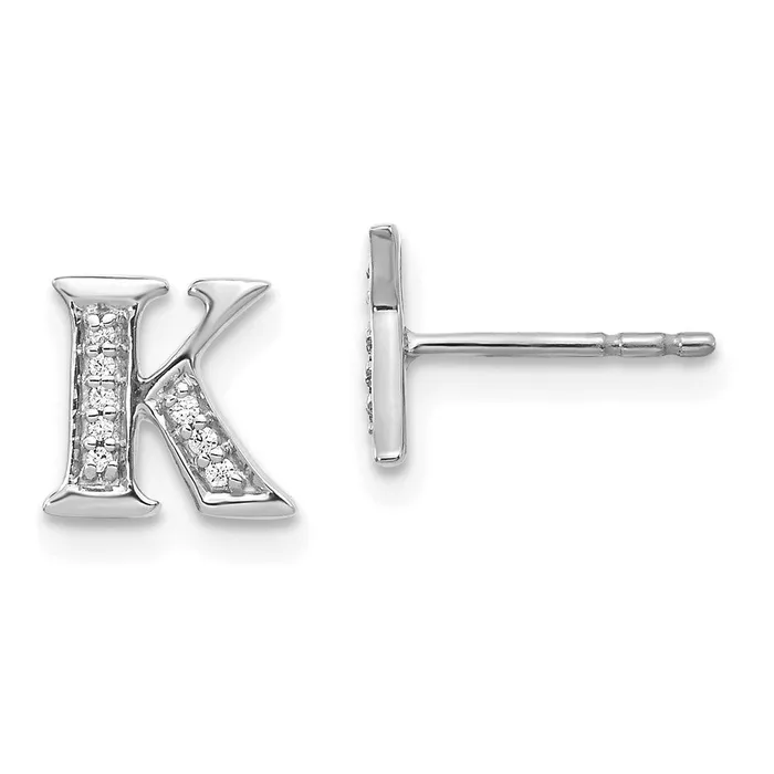 Goldia Earrings Solid 14k White Gold Simulated CZ Initial K Earrings