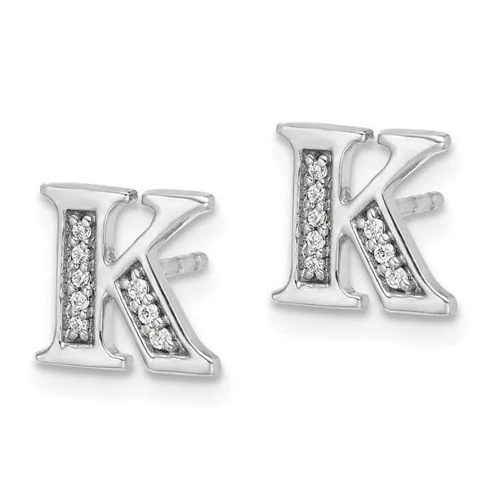 Goldia Earrings Solid 14k White Gold Simulated CZ Initial K Earrings