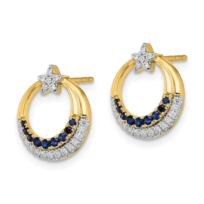 Goldia Earrings Solid 14k Yellow Gold Polished Simulated Sapphire and CZ Star Circle Post Earrings Goldia Earrings Solid 14k Yellow Gold Polished Simulated Sapphire and CZ Star Circle Post Earrings