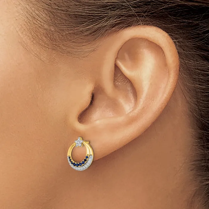 Goldia Earrings Solid 14k Yellow Gold Polished Simulated Sapphire and CZ Star Circle Post Earrings Goldia Earrings Solid 14k Yellow Gold Polished Simulated Sapphire and CZ Star Circle Post Earrings
