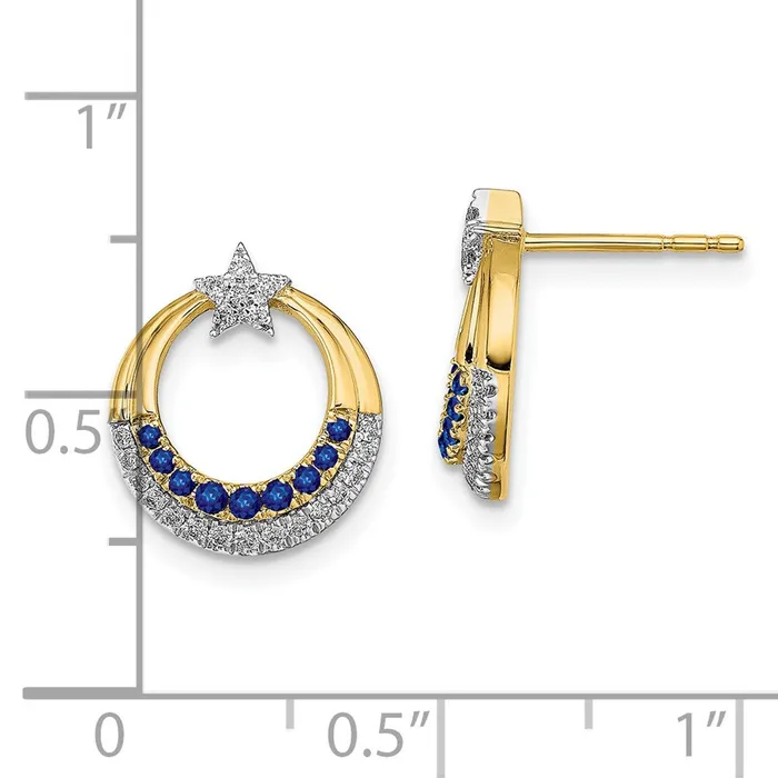 Goldia Earrings Solid 14k Yellow Gold Polished Simulated Sapphire and CZ Star Circle Post Earrings Goldia Earrings Solid 14k Yellow Gold Polished Simulated Sapphire and CZ Star Circle Post Earrings