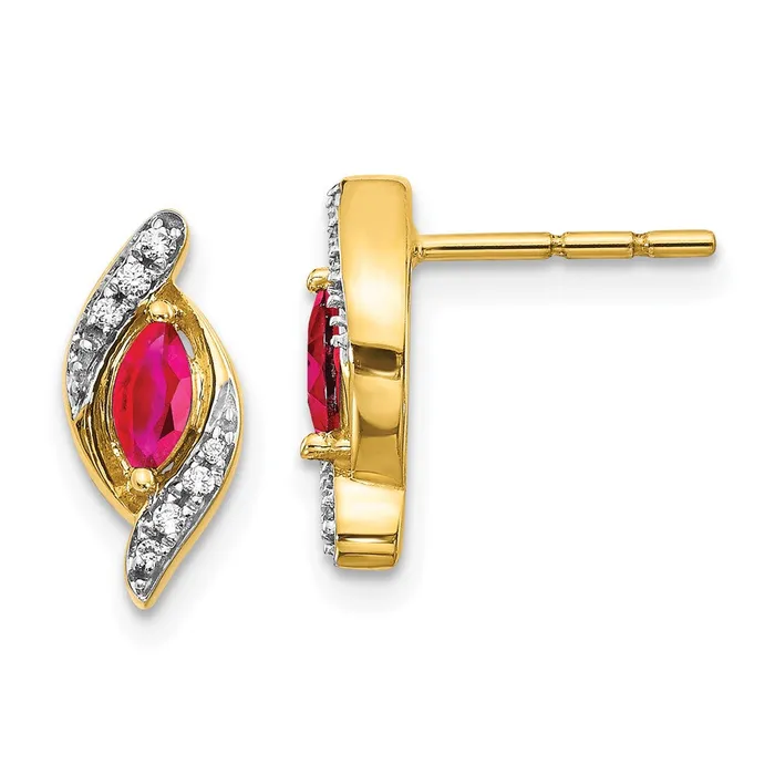 Goldia Earrings Solid 14k Yellow Gold Simulated CZ and Ruby Earrings
