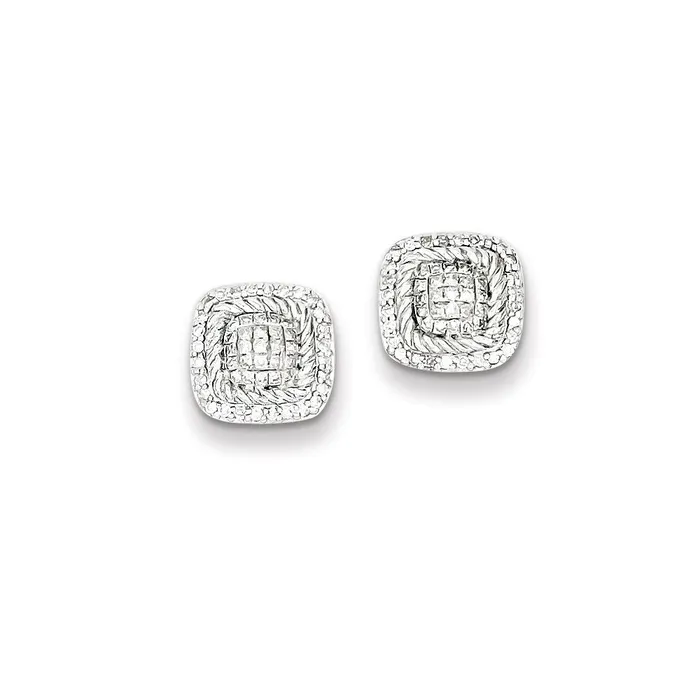 Goldia Earrings Sterling Silver Diamond Square Shaped Screwback Post Earrings