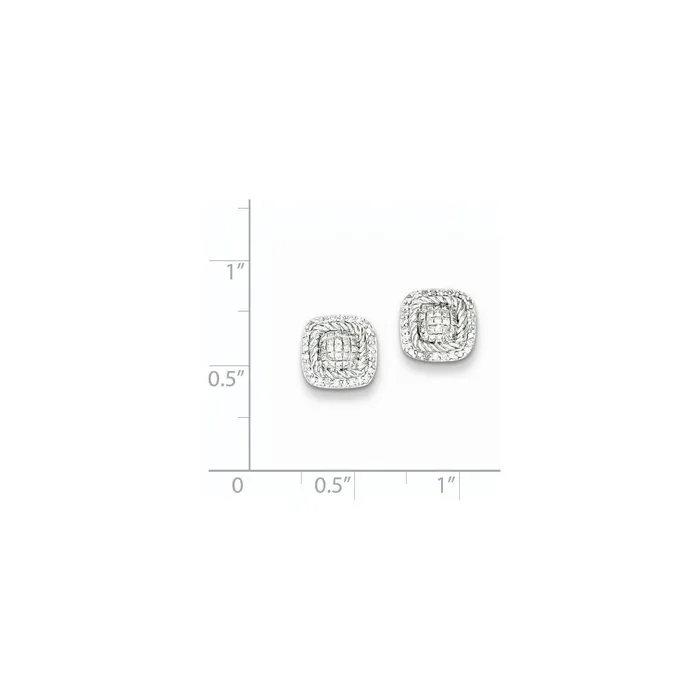 Goldia Earrings Sterling Silver Diamond Square Shaped Screwback Post Earrings