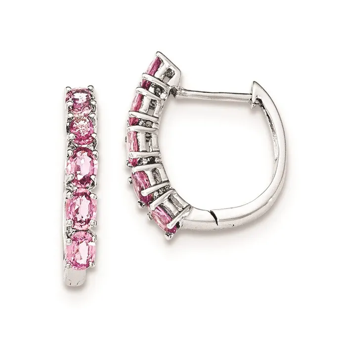 Goldia Earrings Sterling Silver Polished Pink Sapphire Hinged Hoop Earrings