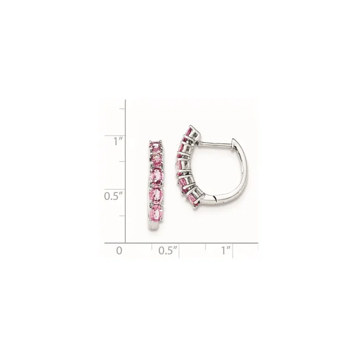 Goldia Earrings Sterling Silver Polished Pink Sapphire Hinged Hoop Earrings
