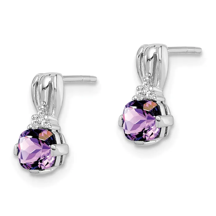 Goldia Earrings Sterling Silver Rhodium Plated Dia Amethyst Round Post Earrings