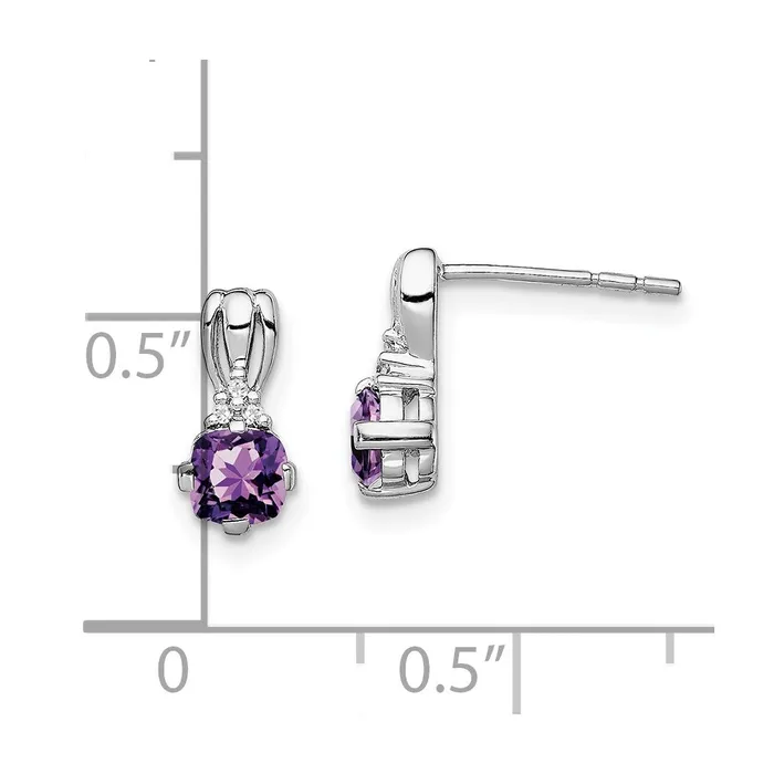 Goldia Earrings Sterling Silver Rhodium Plated Dia Amethyst Round Post Earrings