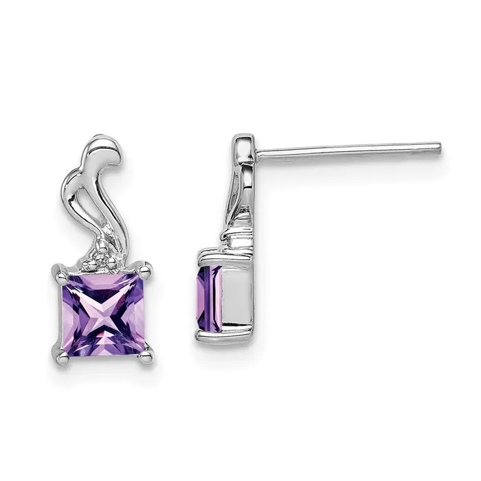 Goldia Earrings Sterling Silver Rhodium Plated Dia Amethyst Square Post Earrings Goldia Earrings Sterling Silver Rhodium Plated Dia Amethyst Square Post Earrings
