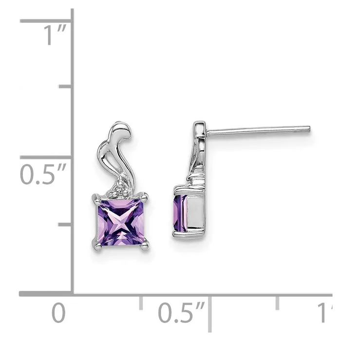 Goldia Earrings Sterling Silver Rhodium Plated Dia Amethyst Square Post Earrings