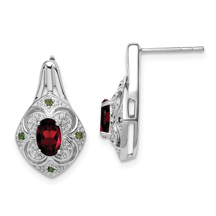 Goldia Earrings Sterling Silver Rhodium White u0026 Green Dia u0026 Garnet Oval Post Earrings Goldia Earrings Sterling Silver Rhodium White u0026 Green Dia u0026 Garnet Oval Post Earrings
