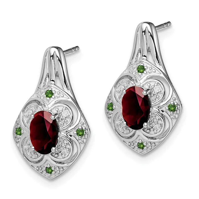 Goldia Earrings Sterling Silver Rhodium White u0026 Green Dia u0026 Garnet Oval Post Earrings