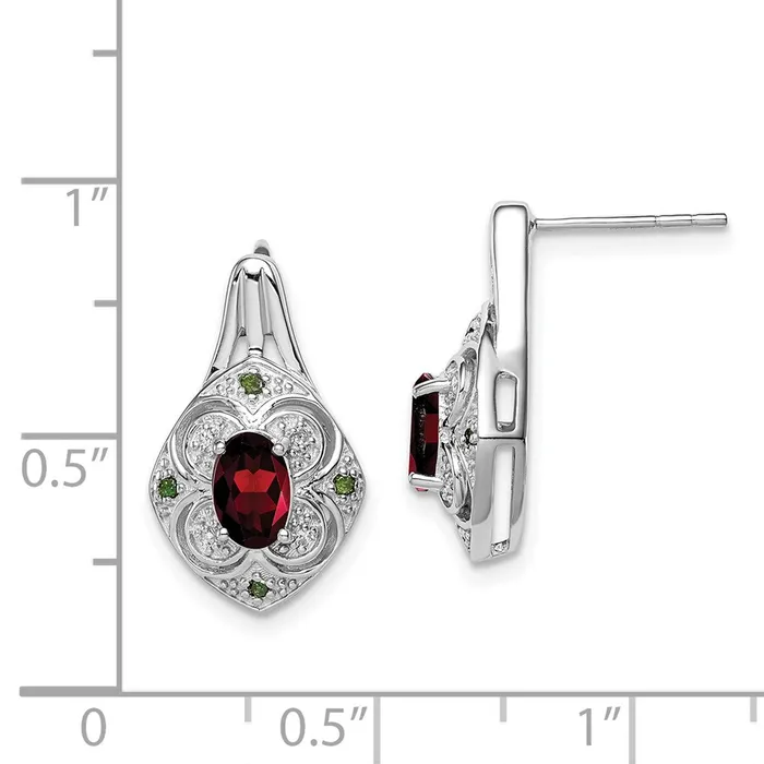Goldia Earrings Sterling Silver Rhodium White u0026 Green Dia u0026 Garnet Oval Post Earrings