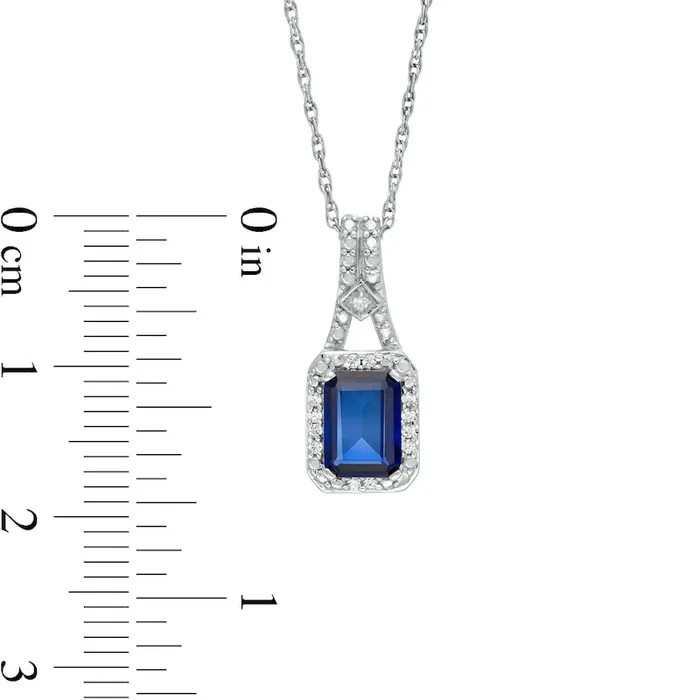 Goldia EmeraldCut LabCreated Blue Sapphire and 005 CT TW Diamond Frame Drop Pendant in Sterling Silver Earrings Goldia EmeraldCut LabCreated Blue Sapphire and 005 CT TW Diamond Frame Drop Pendant in Sterling Silver Earrings