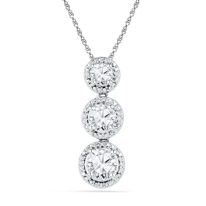 Goldia LabCreated White Sapphire and 005 CT TW Diamond Three Stone Frame Pendant in Sterling Silver Necklaces Goldia LabCreated White Sapphire and 005 CT TW Diamond Three Stone Frame Pendant in Sterling Silver Necklaces