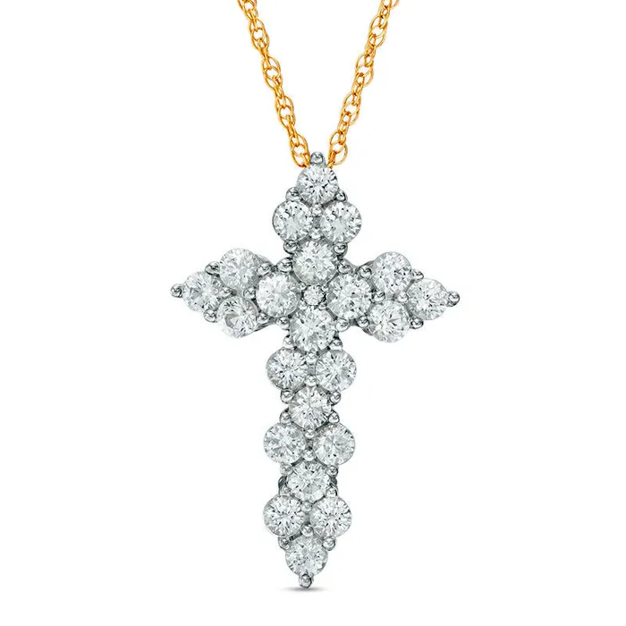 Goldia LabCreated White Sapphire Cluster Cross Pendant in Sterling Silver with 14K Gold Plate Necklaces Goldia LabCreated White Sapphire Cluster Cross Pendant in Sterling Silver with 14K Gold Plate Necklaces