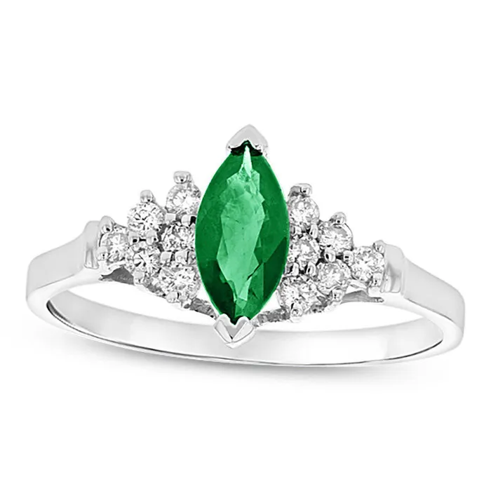 Goldia Marquise Emerald and 020 CT TW Natural Diamond Composite Ring in Solid 14K White Gold Rings Goldia Marquise Emerald and 020 CT TW Natural Diamond Composite Ring in Solid 14K White Gold Rings