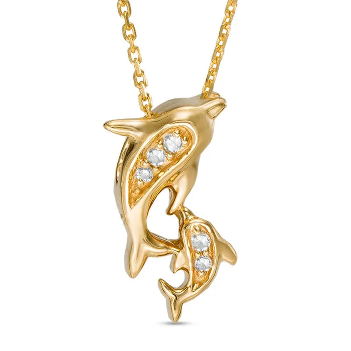 Goldia Natural Diamond Accent Motherly Love Dolphin Pendant in 10K Yellow Gold Necklaces