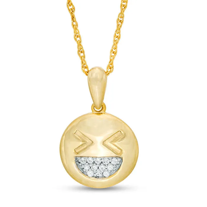 Goldia Necklaces 005 CT TW Natural Diamond Smiley Face with Tightly Closed Eyes Pendant in Sterling Silver with 14K Gold Plate Goldia Necklaces 005 CT TW Natural Diamond Smiley Face with Tightly Closed Eyes Pendant in Sterling Silver with 14K Gold Plate