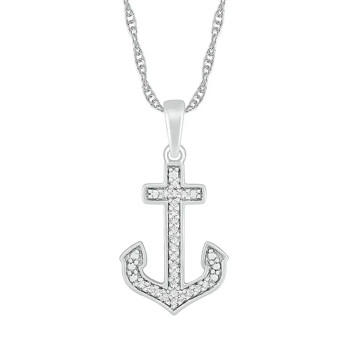 Goldia Necklaces 007 CT TW Natural Diamond Anchor Pendant in Sterling Silver Goldia Necklaces 007 CT TW Natural Diamond Anchor Pendant in Sterling Silver