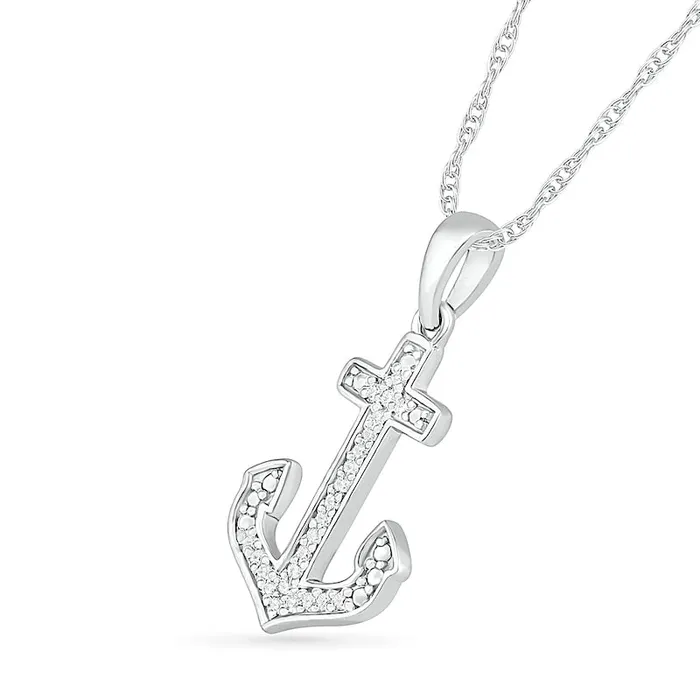 Goldia Necklaces 007 CT TW Natural Diamond Anchor Pendant in Sterling Silver Goldia Necklaces 007 CT TW Natural Diamond Anchor Pendant in Sterling Silver