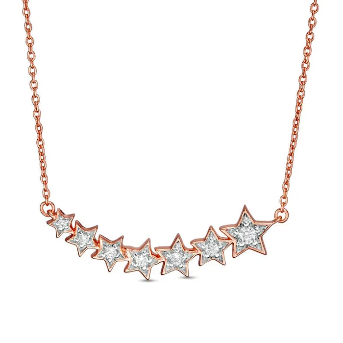Goldia Necklaces 01 CT TW Journey Natural Diamond Stars Necklace in Sterling Silver with 14K Rose Gold Plate