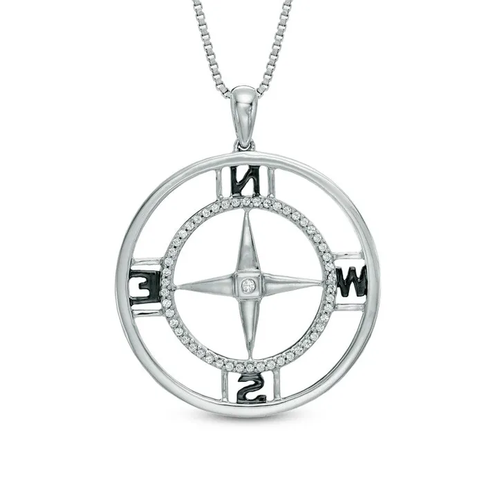 Goldia Necklaces 02 CT TW Natural Diamond Compass Pendant in Sterling Silver Goldia Necklaces 02 CT TW Natural Diamond Compass Pendant in Sterling Silver