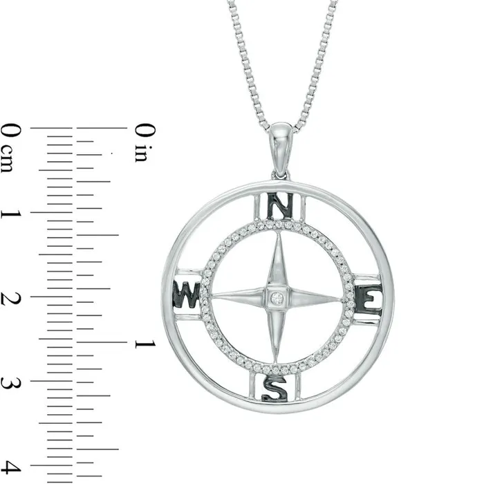 Goldia Necklaces 02 CT TW Natural Diamond Compass Pendant in Sterling Silver Goldia Necklaces 02 CT TW Natural Diamond Compass Pendant in Sterling Silver