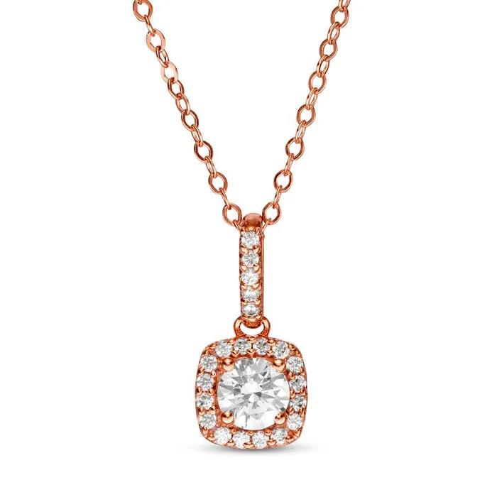 Goldia Necklaces 05 CT TW Natural Diamond Cushion Frame Pendant in 14K Rose Gold Goldia Necklaces 05 CT TW Natural Diamond Cushion Frame Pendant in 14K Rose Gold