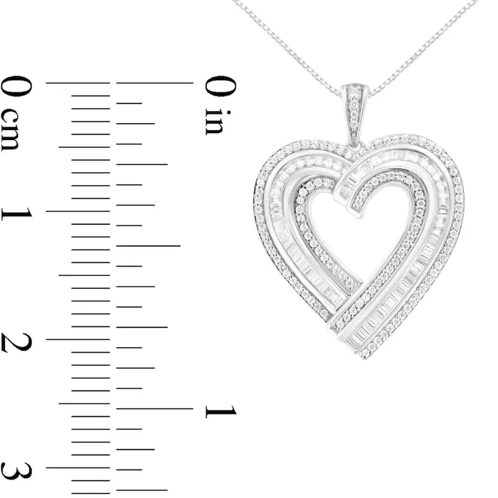 Goldia Necklaces 138 CT TW Baguette and Round Natural Diamond Heart Pendant in Sterling Silver Goldia Necklaces 138 CT TW Baguette and Round Natural Diamond Heart Pendant in Sterling Silver